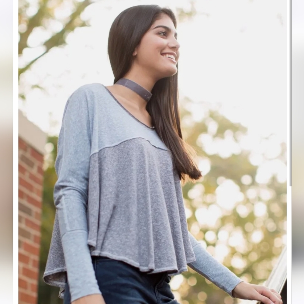 FREE PEOPLE  WE THE FREE CLOUD NINE TEE LONG SLEEVE TEE WATERFALL - Picture 2 of 6